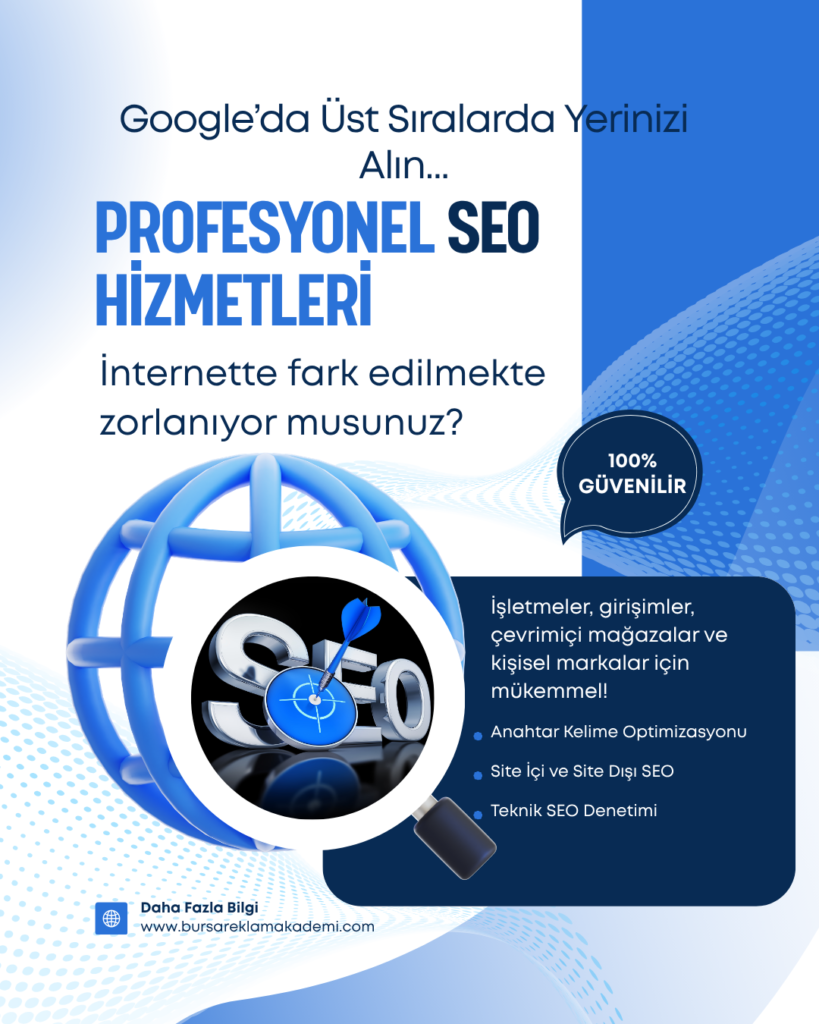 SEO Hizmeti Nedir? İşletmeniz İçin Neden Vazgeçilmezdir? 1 KAF Reklam Akademi tarafından sunulan SEO hizmetleri, teknik SEO, yerel SEO, Google İşletme Profili optimizasyonu, web sitesi SEO çalışmaları ve dijital pazarlama çözümlerini anlatan blog görseli